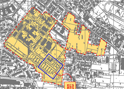 piantina della ubicazione prospettata per il nuovo ospedale
